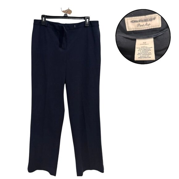 Charter Club Women Trouser Dress Pant Size 12 Navy Straight Leg Office Career - Picture 1 of 4